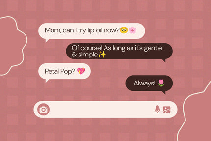 Text conversation between a mom and daughter about trying Petal Pop lip oil